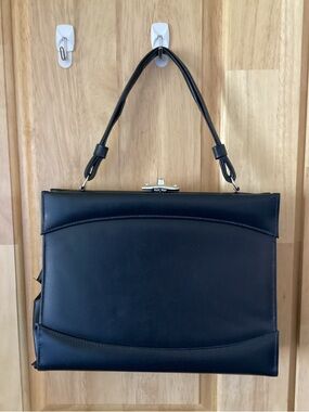 Black Structured Leather Top-Handle Bag